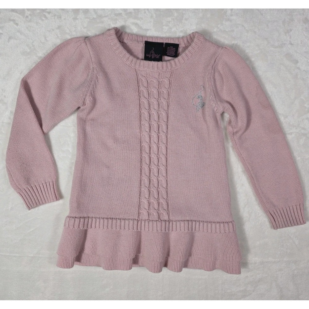 Baby Phat Girls Pink Knit Sweater Dress Size 4T Cable Knit Ruffle Hem Y2K